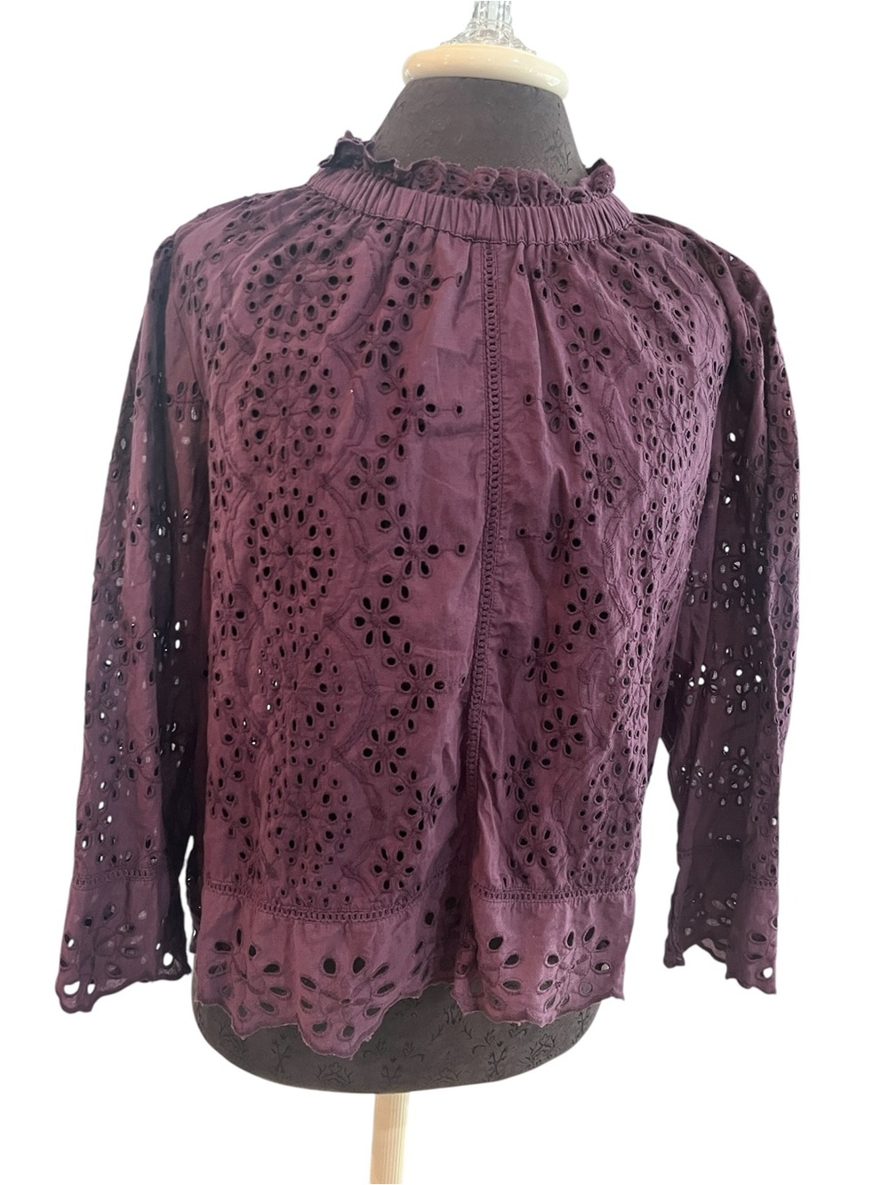 Jennifer And Grace Deep Purple Eyelet Blouse Cotton Large Goth Witch